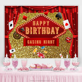 Lofaris Gold Glitter And Red Curtain Happy Birthday Backdrop